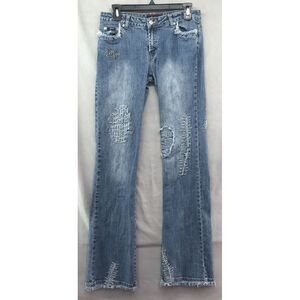 Women's Boot Cut Jeans - Distressed Blue